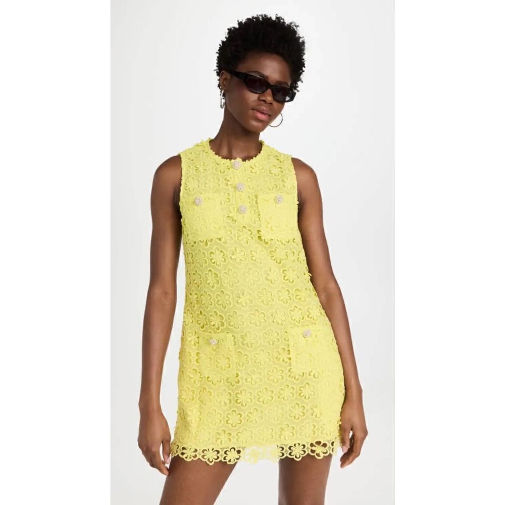 Self Portrait Lime Daisy Guipure Mini Dress US10